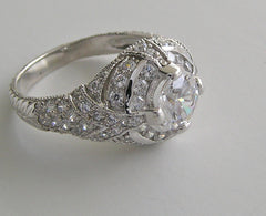 ENGAGEMENT RING SETTING OR REMOUNT RING ART DECO STYLE PAVE DIAMOND DETAILS