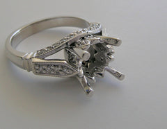 UNIQUE ANTIQUEART DECO STYLE CROWN DESIGN DIAMOND ACCENTED ENGAGEMENT RING SETTING