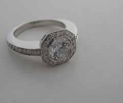 UNUSUAL ANTIQUE STYLE OCTOGNAL HALO DESIGN DIAMOND RING SETTING