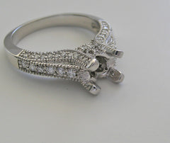 RING SETTINGS ANTIQUE ART DECO STYLE MIL GRAIN DIAMOND ACCENTS