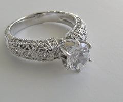 FEMININE ANTIQUE STYLE FILIGREE MILGRAINDED DIAMOND ENGAGEMENT RING SETTING