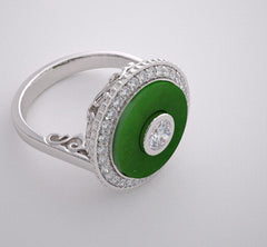 INTERESTING ENGAGEMENT RING SETTING GREEN JADE AND DIAMOND DESIGNER COLLECTION