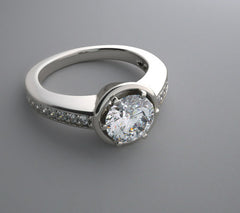 ELEGANT ENGAGEMENT RING SETTING REMOUNT WITH DIAMOND ACCENTS PRONGED BEZEL