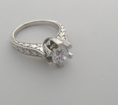 SIX PRONG ENGAGEMENT RING SETTING OR REMOUNT WITH ENGRAVED DETAILS