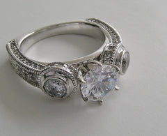 UNIQUE THREE STONE DIAMOND BEZEL AND PRONG SET RING SETTING