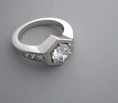 UNUSUAL HEXAGONAL FLUSH SET PAVE DIAMOND ENGAGEMENT RING SETTING