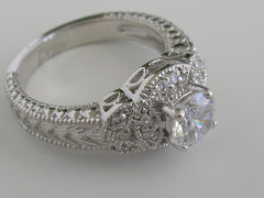 ART DECO ANTIQUE STYLE CHARMING MIL GRAINED DIAMOND ACCENTS ENGAGEMENT RING SETTING