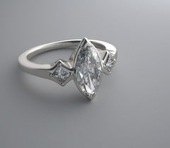 MODERN DESIGN MARQUISE SHAPE AND PRINCESS CUT DIAMOND ACCENT RING SETTING OR RING RE-MOUNT