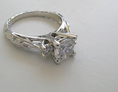 ART NOUVEAU ANTIQUE STYLE ENGRAVED ENGAGEMENT RING SETTING