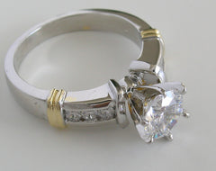 CHARMING DIAMOND DETAILED TWO TONE GOLD ENGAGEMENT RING REMOUNT SETTING