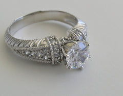 SPECIAL ENGAGEMENT RING SETTING ANTIQUE DECO STYLING WITH PAVE DIAMOND ACCENTS