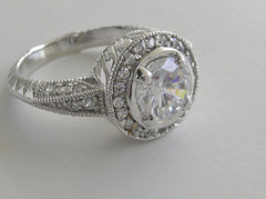 HALO ART DECO STYLE MIL GRAIN DIAMOND ACCENTS ENGAGEMENT RING SETTING