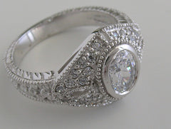 OVAL SHAPEANTIQUE STYLE MIL GRAINED DIAMOND ENGAGEMENT RING SETTING
