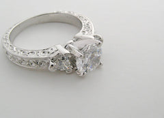 UNUSUAL THREE STONE ENGAGEMENT RING SETTING OR REMOUNT RING WITH DIAMOND ACCENTS