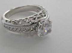 ANTIQUE ART DECO STYLE DIAMOND ACCENT FILIGREE RING SETTING WITH MIL GRAIN