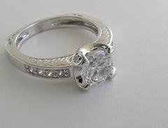 TRADITIONAL ENGRAVED ROUND DIAMOND ENGAGEMENT RING SETTING