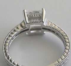 ANTIQUE STYLE PRINCESS CUT DIAMOND RING SETTING