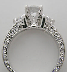 UNUSUAL THREE STONE ENGAGEMENT RING SETTING OR REMOUNT RING WITH DIAMOND ACCENTS