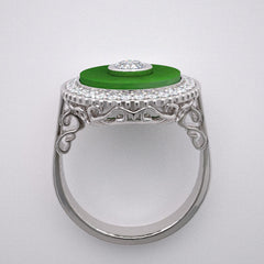 INTERESTING ENGAGEMENT RING SETTING GREEN JADE AND DIAMOND DESIGNER COLLECTION